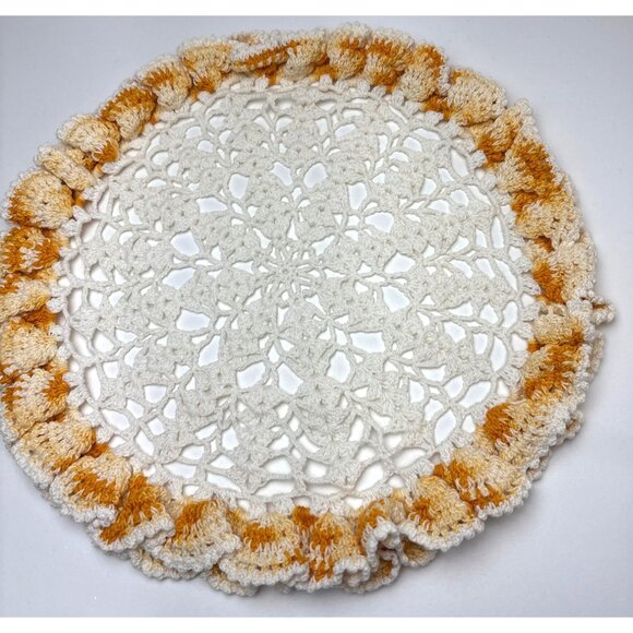 Handmade Crochet Lace Doily White & Yellow Gradient 13" Table Décor Vintage Char - Picture 11 of 15